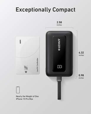 Anker Zolo Powerbank 10000 mAh 30W med inbyggd USB-C kabel