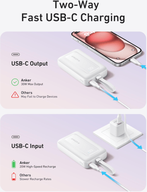 Anker Zolo Powerbank 10000 mAh 30W med inbyggd USB-C kabel