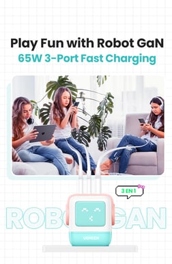 UGREEN Uno RG 65W 3 ports GaN-laddare Rosa/Blå