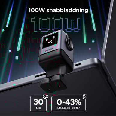UGREEN Uno 100W 4 ports GaN-laddare Svart
