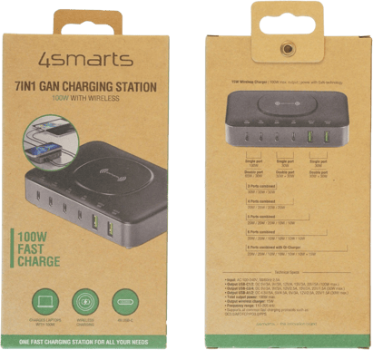4smarts 7 in 1 GaN Laddningsstation 100W med Qi laddning Svart