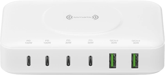4smarts 7 in 1 GaN Laddningsstation 100W med Qi laddning Vit