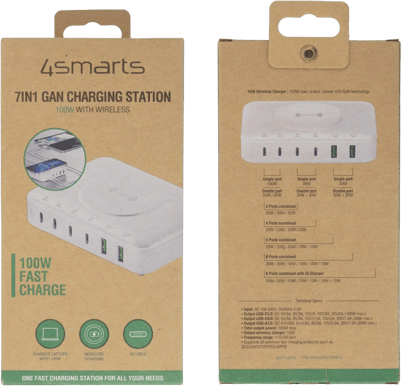 4smarts 7 in 1 GaN Laddningsstation 100W med Qi laddning Vit