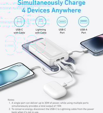 Anker Zolo Powerbank 10000 mAh 30W inbyggd Lightning + USB-C Svart