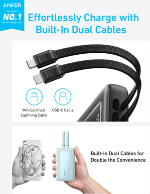 Anker Zolo Powerbank 20000 mAh 30W inbyggd Lightning + USB-C Svart