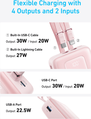 Anker Zolo Powerbank 20000 mAh 30W inbyggd Lightning + USB-C Svart