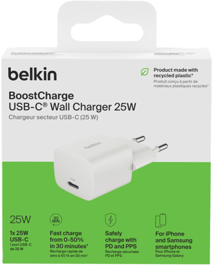 Belkin Väggladdare USB-C 25W Vit