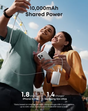 Anker Nano Powerbank 10000 mAh, 45W med inbyggd USb-C Kabel Vit