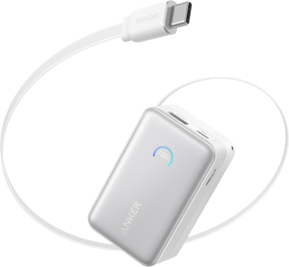 Anker Nano Powerbank 10000 mAh, 45W med inbyggd USb-C Kabel Vit
