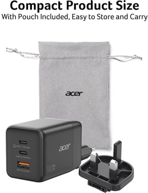 Acer GaN-laddare 100W Svart ink kabel och reseplug