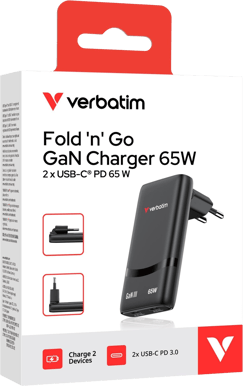Verbatim Fold N Go GaN-laddare 65W USB-C