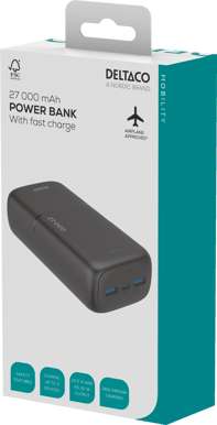 DELTACO Powerbank 27 000 mAh 20W Svart