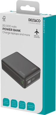 DELTACO Powerbank 20 000 mAh 65W Svart