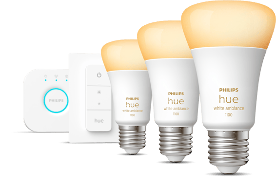 Philips Hue Startkit White 8W E27 3-pack + Dimmer Switch