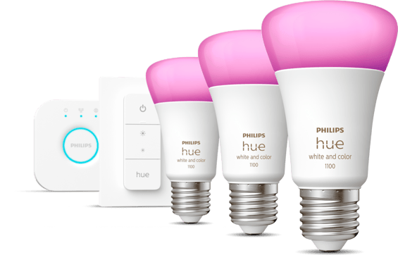 Philips Hue Startkit White Color 9W E27 3-pack + Dimmer Switch