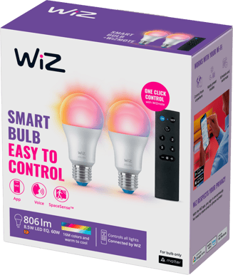 WiZ Wi-Fi Lampa E27 RGB 2-pack+ Fjärrkontroll