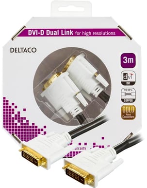 DELTACO DVI-kabel ha-ha Vit 3m