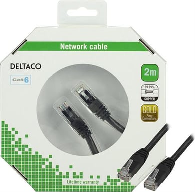DELTACO TP-kabel Cat6 U/UTP Svart (F) 2 m