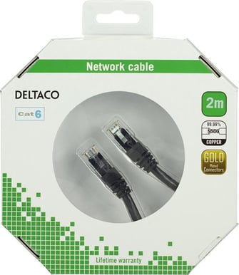 DELTACO TP-kabel Cat6 U/UTP Svart (F) 2 m