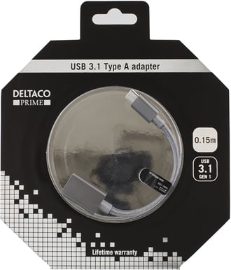 DELTACO USB 3.1 Adapter C ha till USB A ho Grå Tygsladd