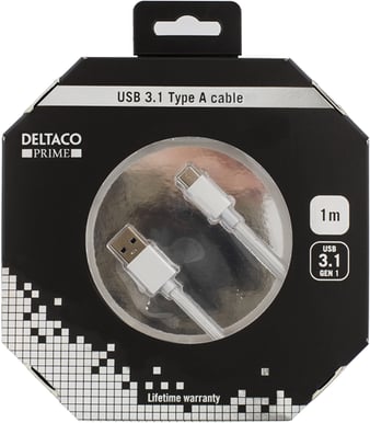 USB 3.1 kabel C-A ha Silver Tygsladd 1m