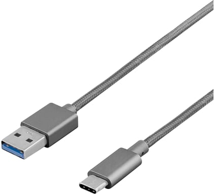 USB 3.1 kabel C-A ha Grå Tygsladd 1m