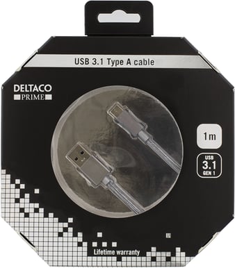 USB 3.1 kabel C-A ha Grå Tygsladd 1m