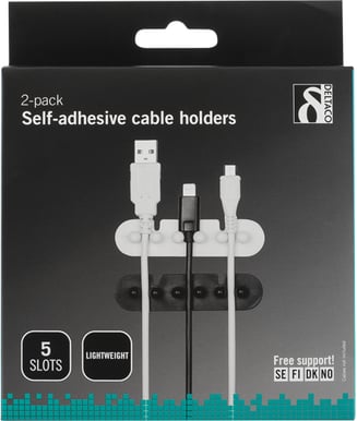 DELTACO Kabelhållare 2-p Svart/Vit