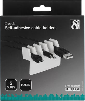 DELTACO Kabelhållare med 5 platser Självhäftande 2-pack Vit