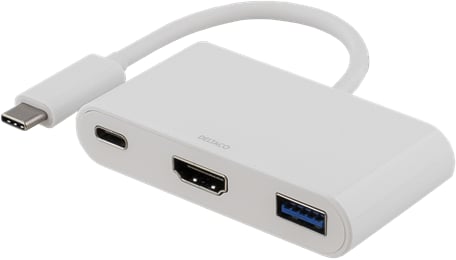 DELTACO USB 3.1 Adapter C ha till HDMI/USB A/USB C Vit