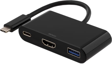 DELTACO USB 3.1 Adapter C ha till HDMI/USB A/USB C Svart