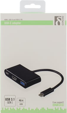 DELTACO USB 3.1 Adapter C ha till HDMI/USB A/USB C Svart