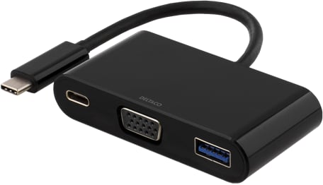 DELTACO USB 3.1 Adapter C ha till VGA/USB A/USB C Svart