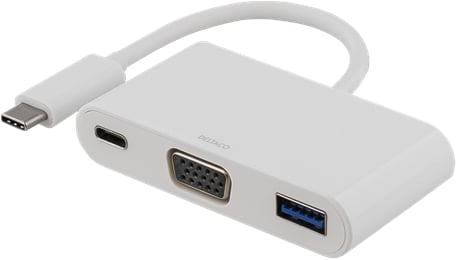 DELTACO USB 3.1 Adapter C ha till VGA/USB A/USB C Vit