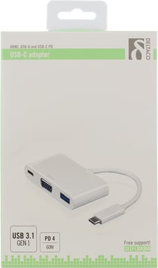 DELTACO USB 3.1 Adapter C ha till VGA/USB A/USB C Vit
