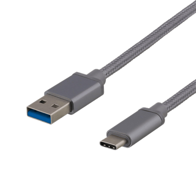 DELTACO USB 3.1 kabel C-A ha Grå Tygsladd 3m