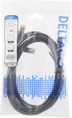DELTACO USB 3.1 kabel C-A ha Grå Tygsladd 3m