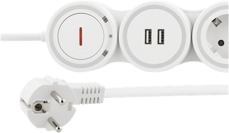 DELTACO Grenuttag Flexibelt 4x CEE 2x USB-A Vit 1.4 m