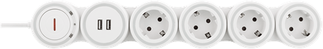 DELTACO Grenuttag Flexibelt 4x CEE 2x USB-A Vit 1.4 m