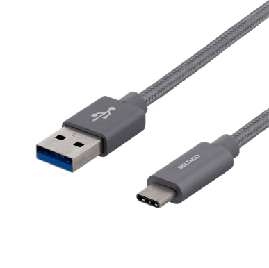 DELTACO USB 3.1 Gen 1 USB-A till USB-C 1m Grå