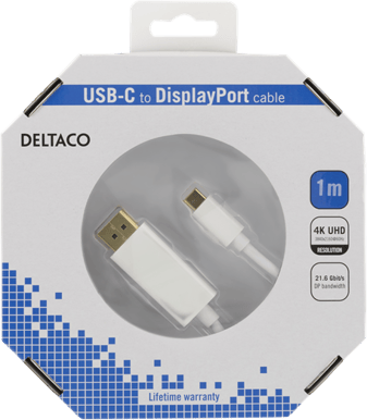 DELTACO Displayport 1.2 ha - USB-C ha Vit 1 m