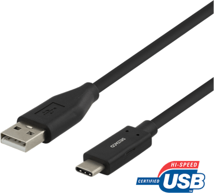 DELTACO USB 2.0-kabel C-A Svart 1 m