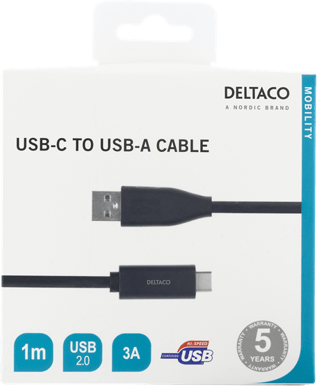 DELTACO USB 2.0-kabel C-A Svart 1 m