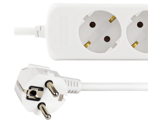 DELTACO grenuttag 3xCEE 7/4 , 2xUSB-A, 1,5m, vit