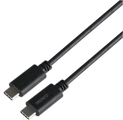 DELTACO USB-C till USB-C-kabel, 1m, 10Gbps, 100W 5A, Svart 