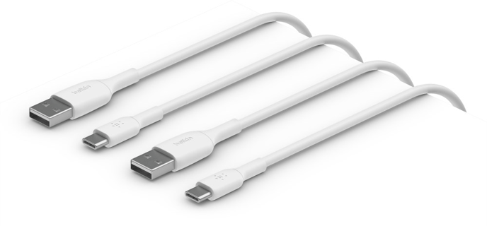 Belkin PVC USB-A till C 1m, Vit 2-pack