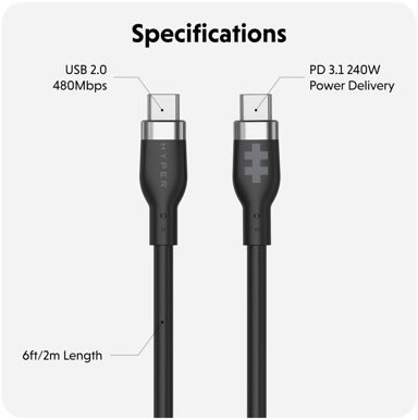 Hyper USB-C to USB-C 240W, 2m, Svart