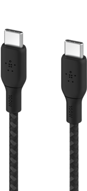 Belkin Nylonflätad Snabbladdningskabel USB-C till C, 100W 2m Svart
