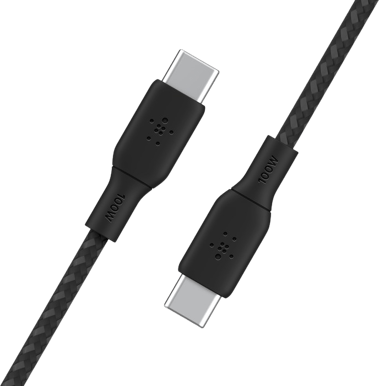 Belkin Nylonflätad Snabbladdningskabel USB-C till C, 100W 2m Svart