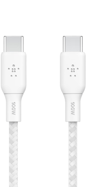 Belkin Nylonflätad Snabbladdningskabel USB-C till C, 100W 2m Vit